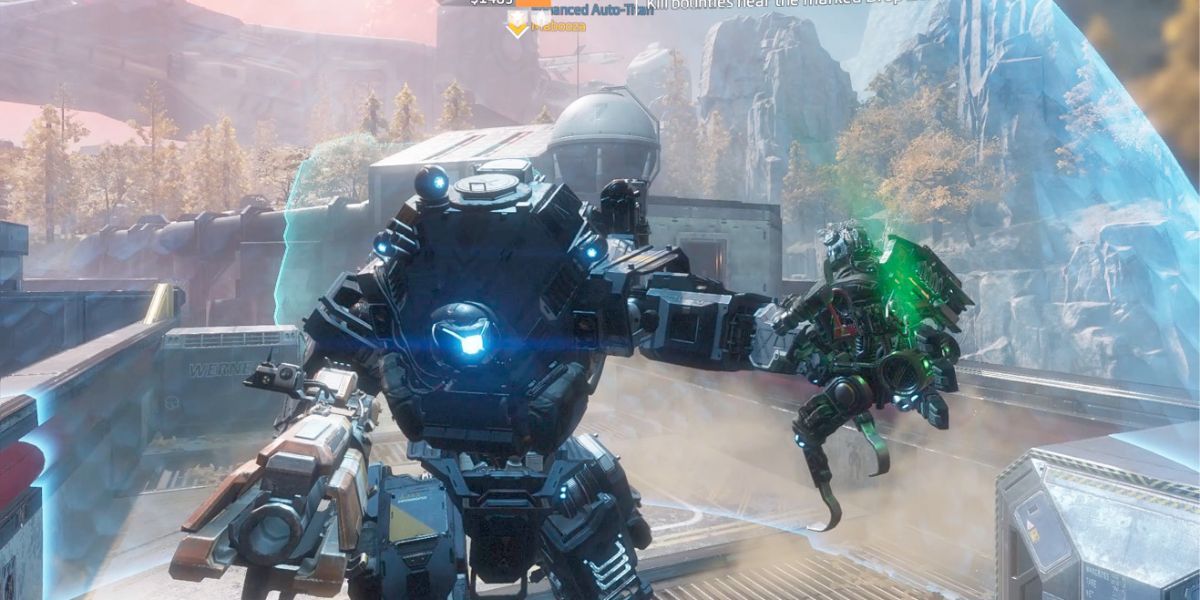 The player being held by a Titan in Titanfall 2