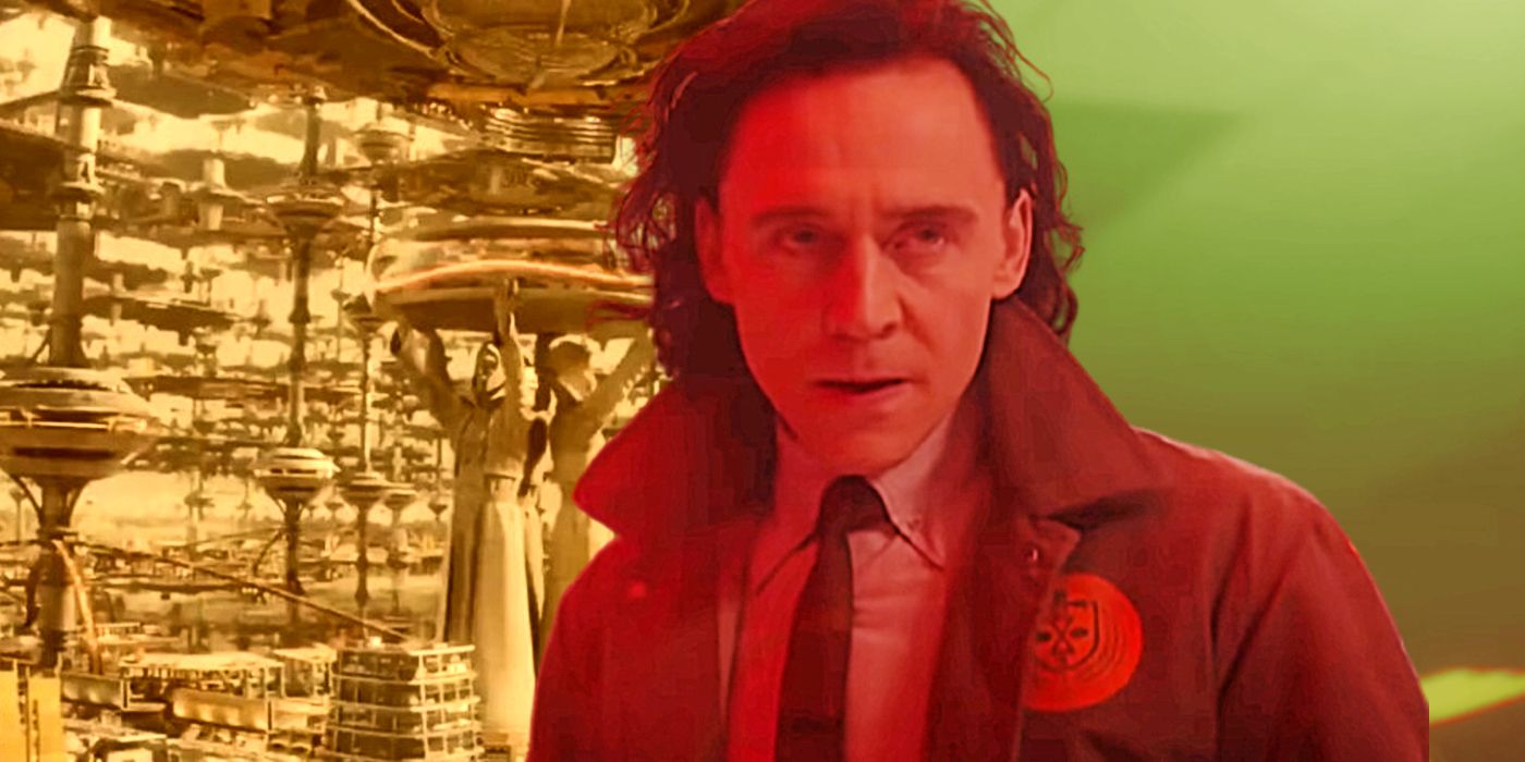 Tom Hiddleston as Loki with TVA city
