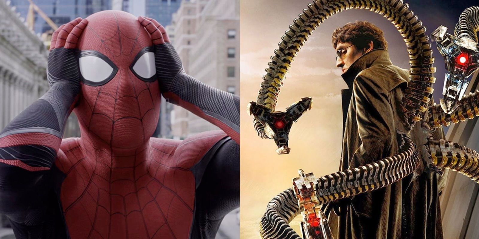 Tom Holland in Spider-Man Far From Home and Alfred Molina in Spider-Man 2