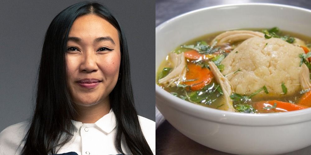 Side by side image of Nini Nguyen from Top Chef and her Masa Ball Soup