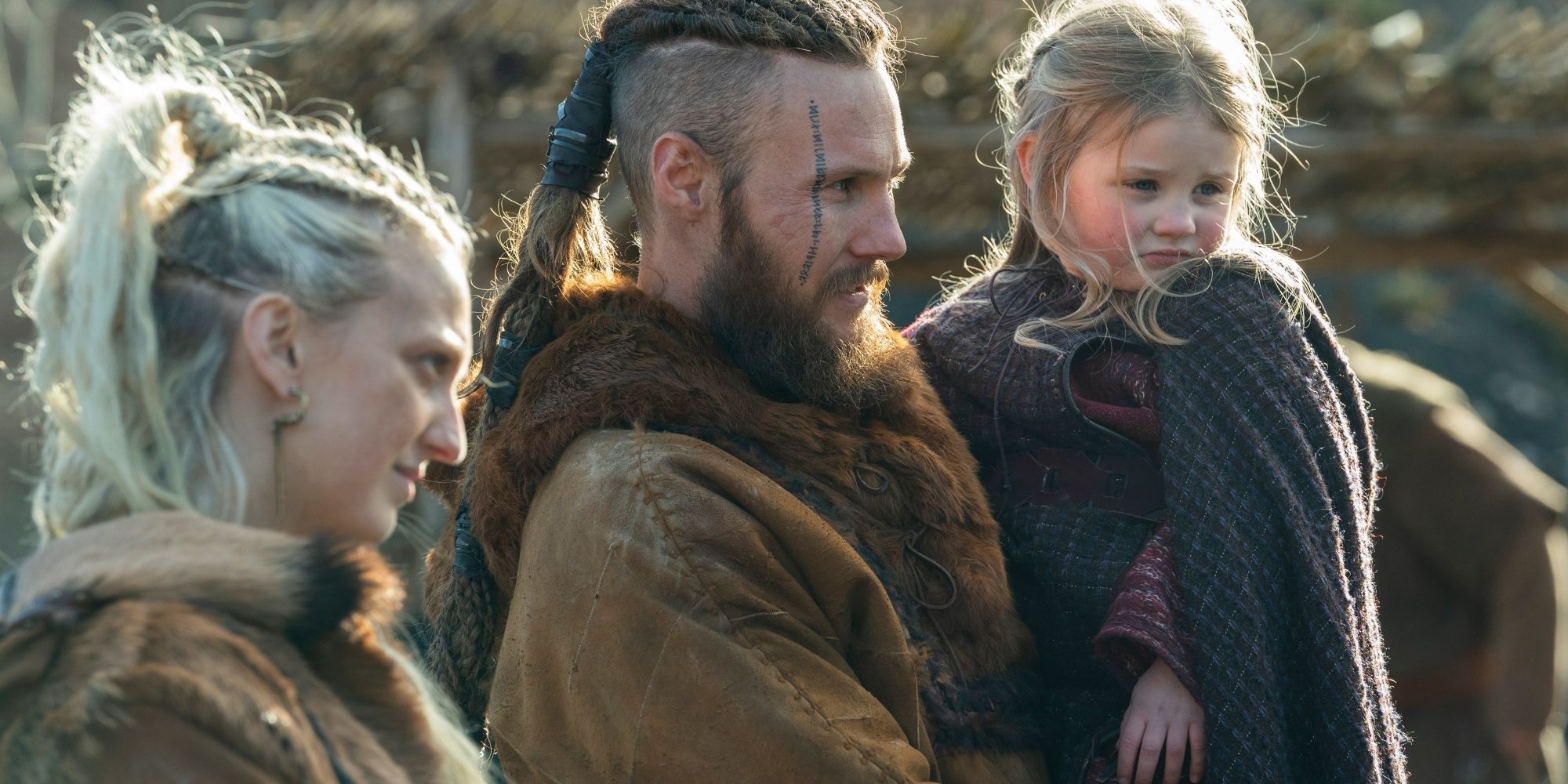 Torvi and Ubbe with little Asa in Vikings