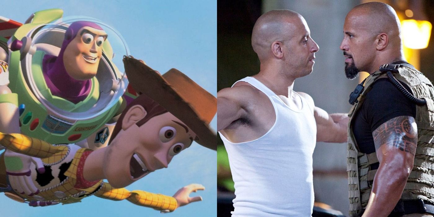 Woody and Buzz flying in Toy Story/Dom and Hobbs stare each other down in Fast Five