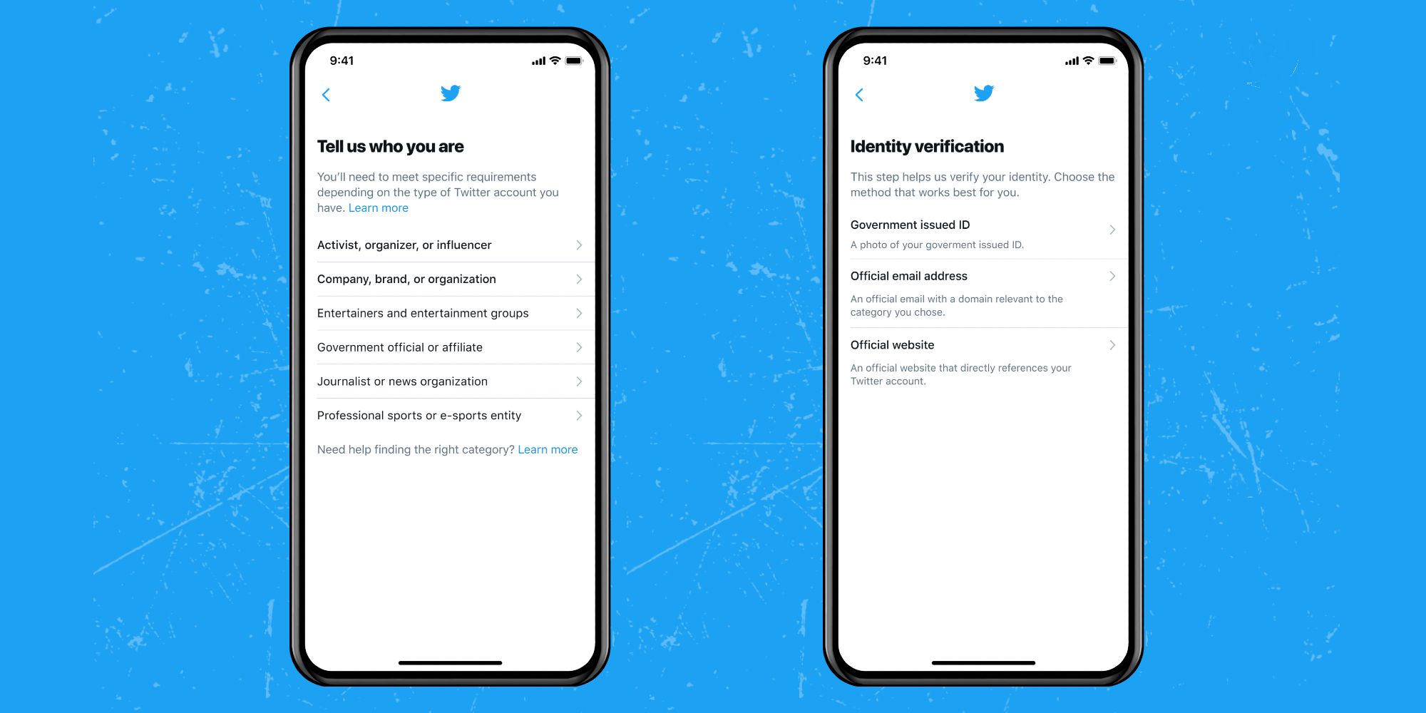 Twitter verification application screenshots