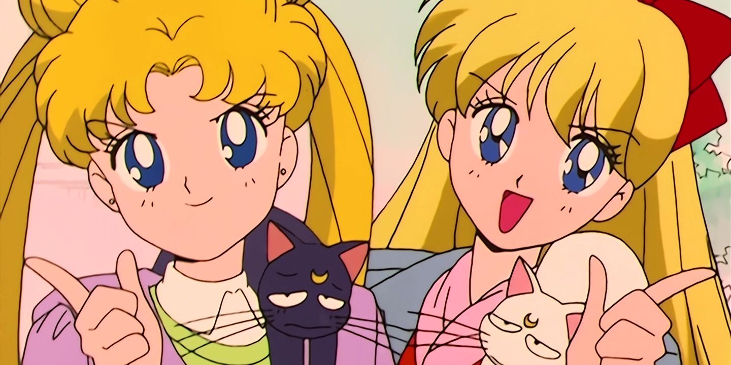 Usagi, Minako, Artemis and Luna in Sailor Moon episode 39