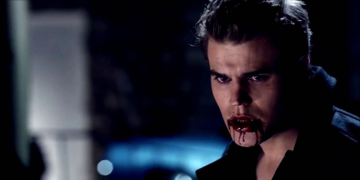 Ripper Stefan with blood on his lips in The Vampire Diaries