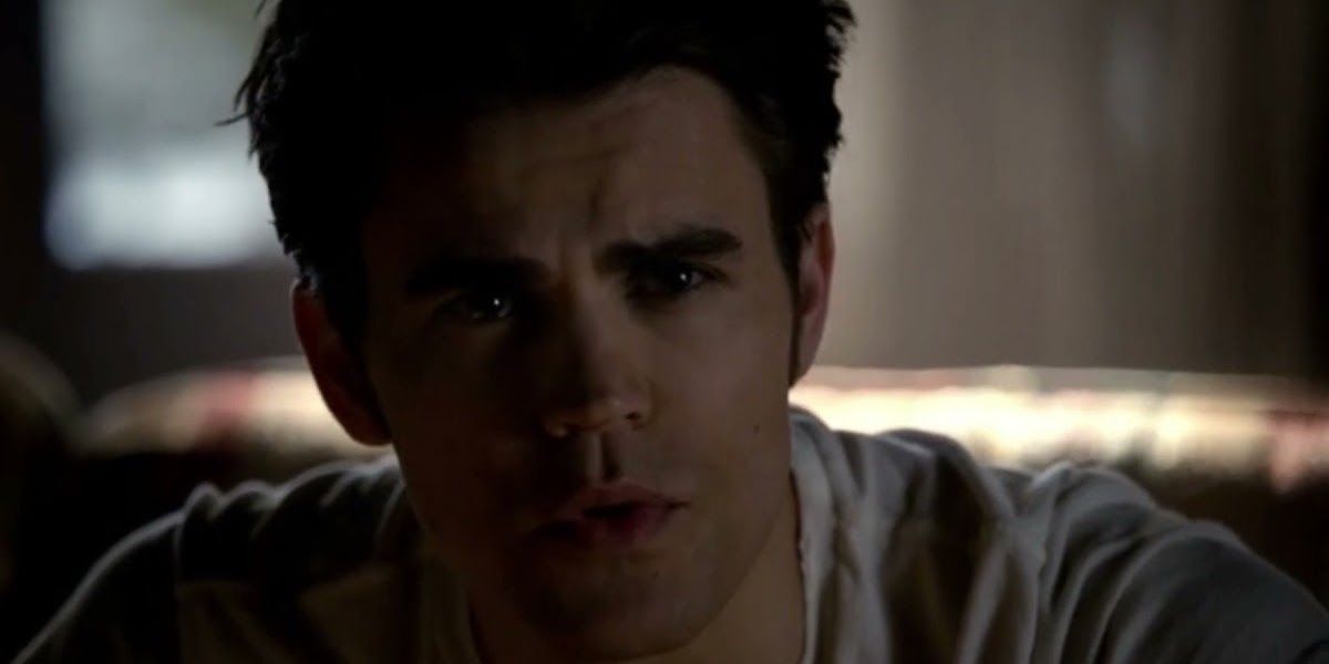 Stefan squinting and looking serious in The Vampire Diaries