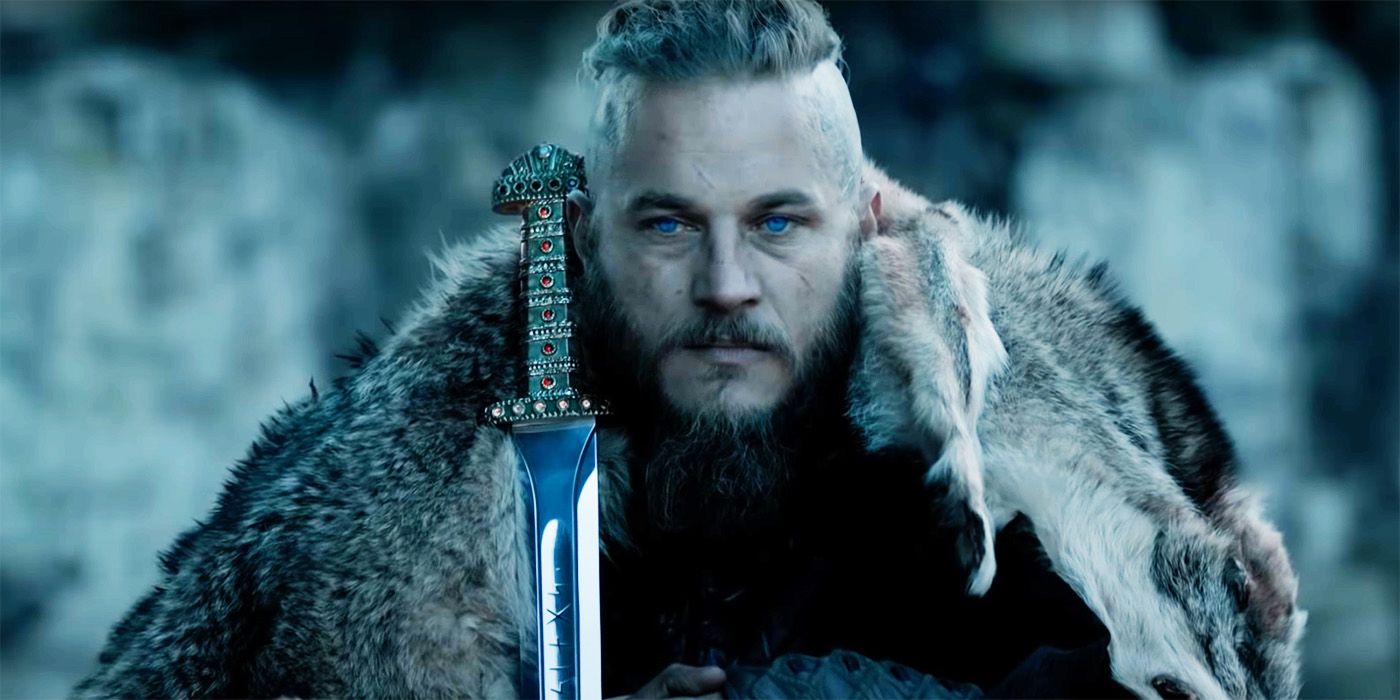 Ragnar sits and holds a sword beside him
