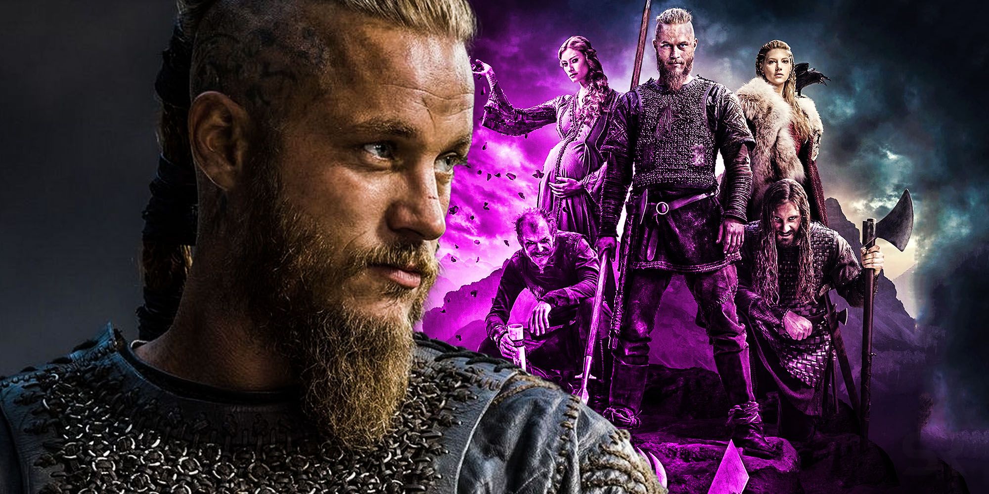Vikings poster with a closeup of Ragnar