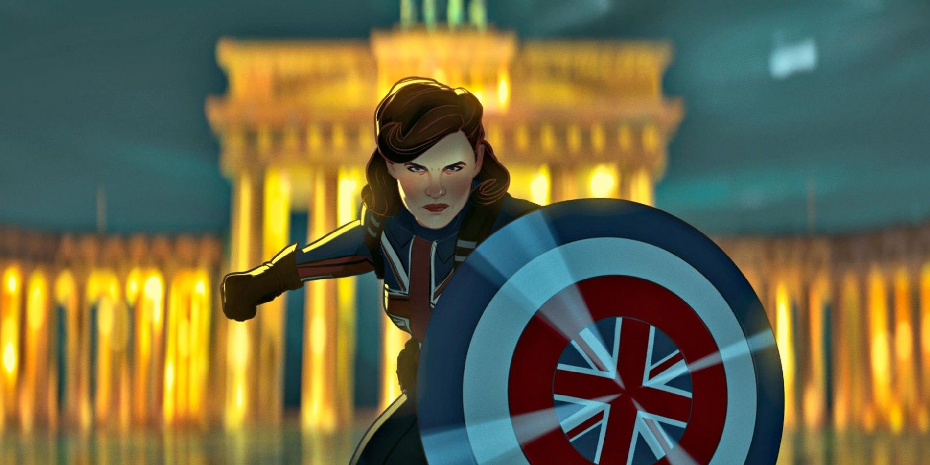 Peggy Carter poses with a shield in What If...?