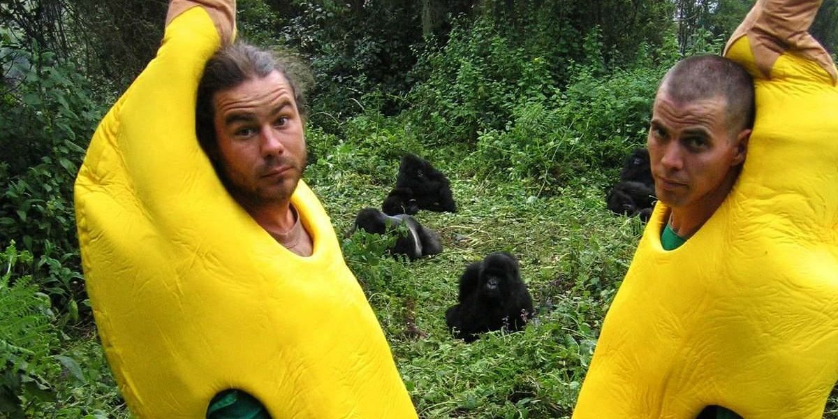 Chris Pontius and Steve-O dressed as bananas on Wildboyz