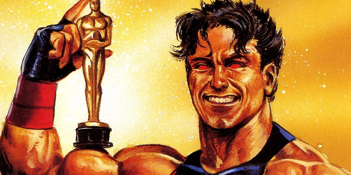 Wonder Man holding an Oscar statue.