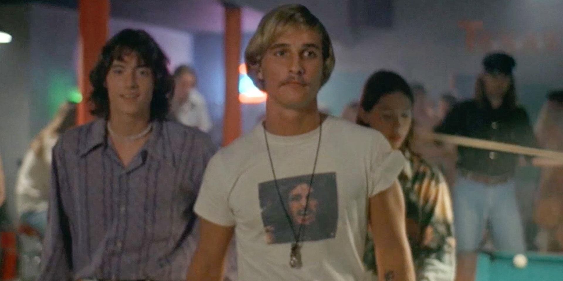 Wooderson, Pink, and Mitch walk into the Emporium in Dazed and Confused