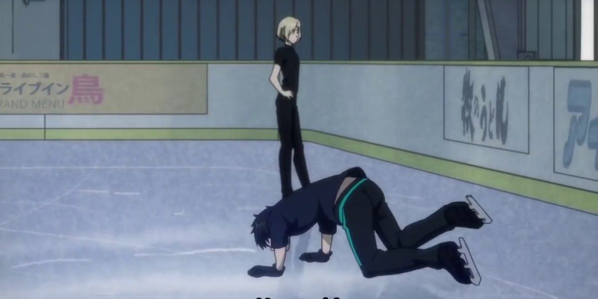 Yuri falls during his training in Yuri on Ice