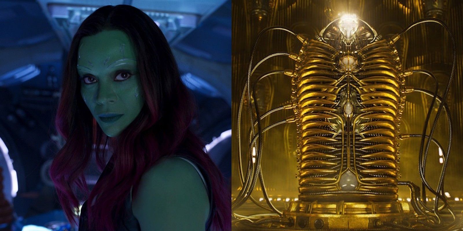 Gamoroa side by side with a birthing pod from Guardians of the Galaxy Vol. 2
