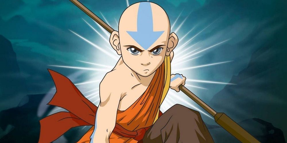 Aang crouches in battle in Avatar: The Last Airbender