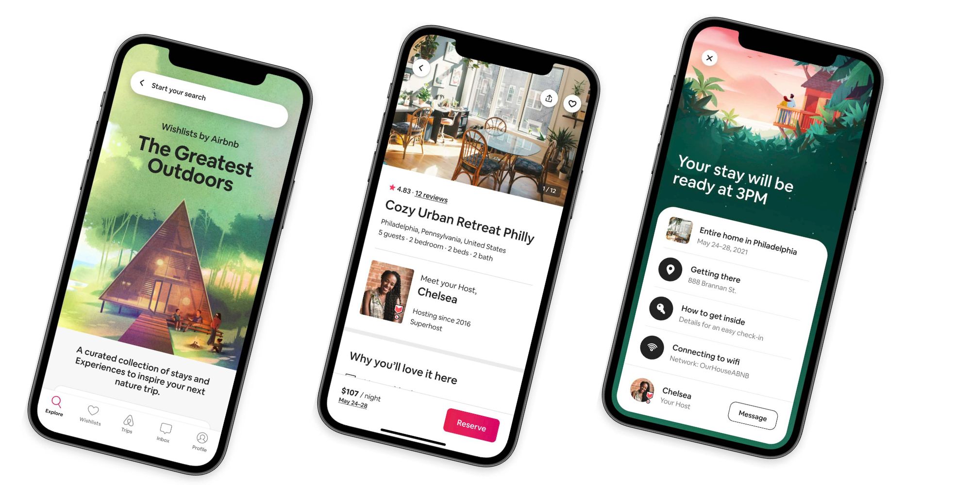 Airbnb 2021's curated lists, arrival guide, and checkout screen