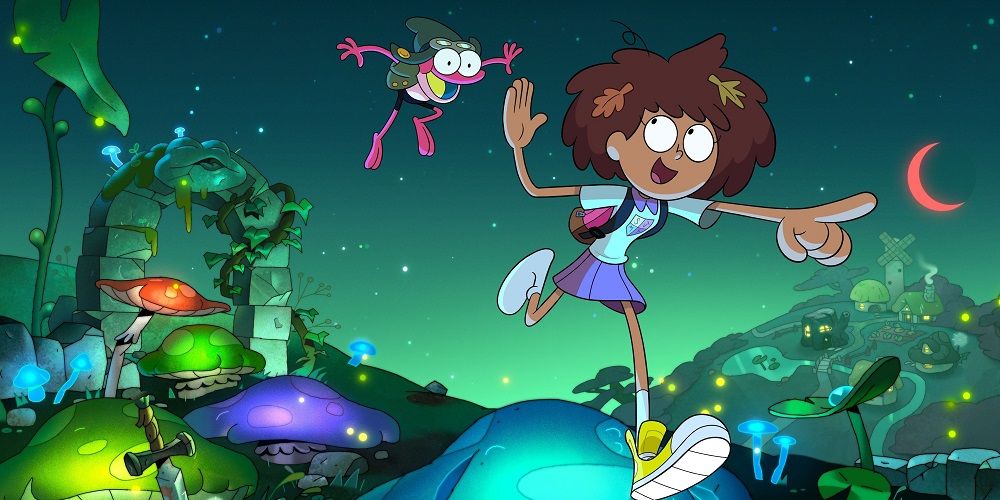 Anne and Sprig on lily pads in Amphibia