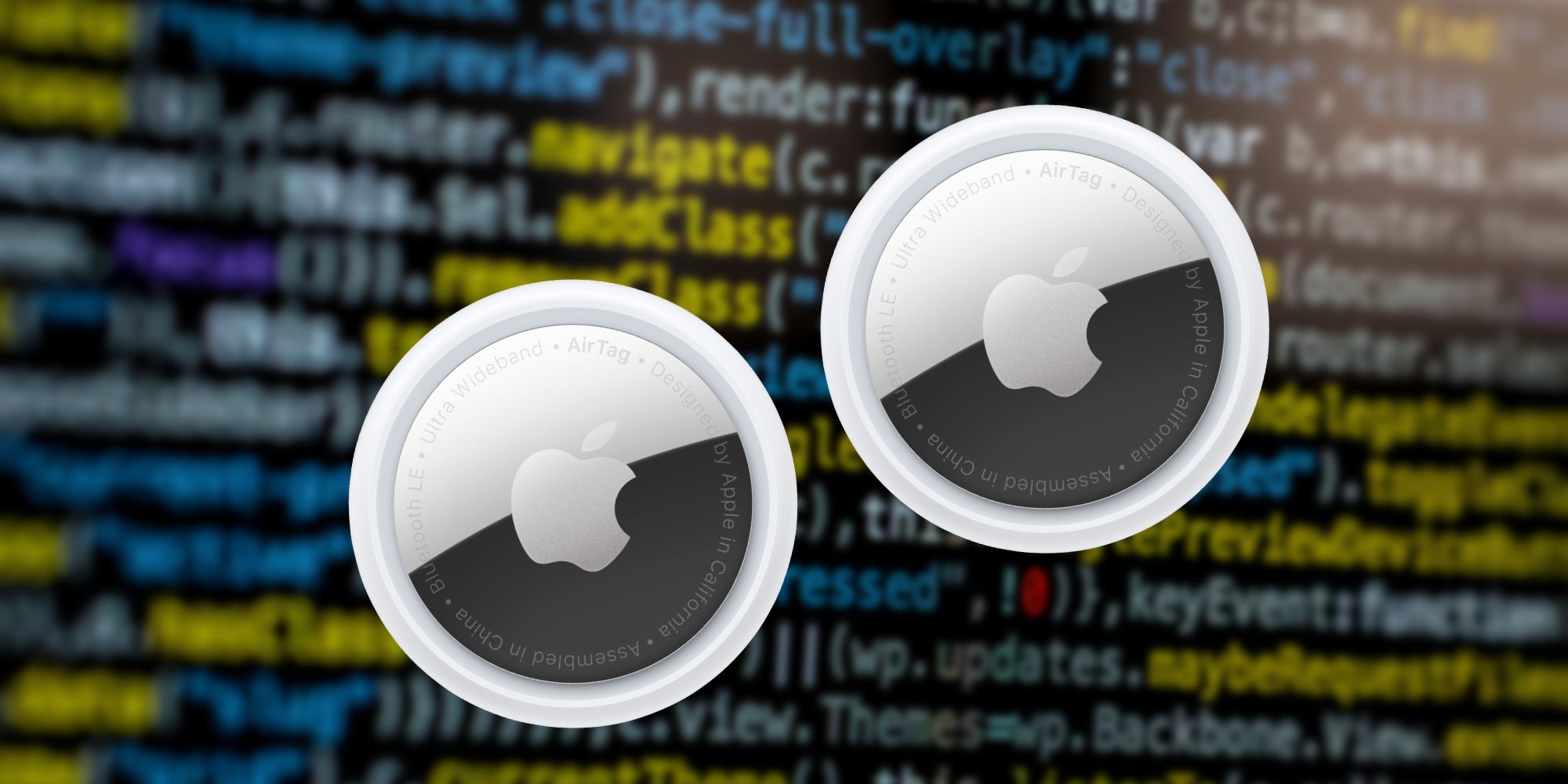 Apple AirTag against computer code background