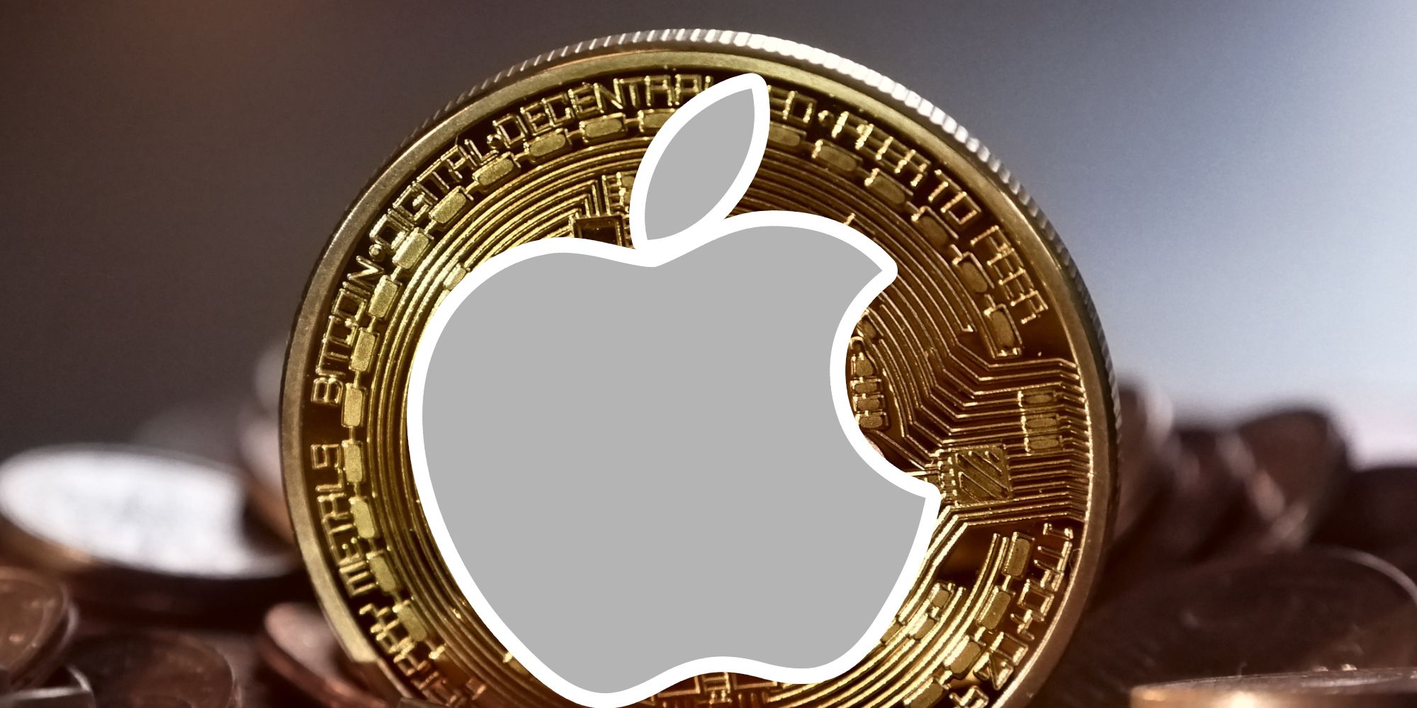 Apple logo on a rendering of cryptocurrency