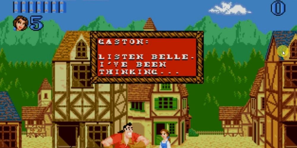 Gaston talks to Belle in Beauty and the Beast: Belle's Quest