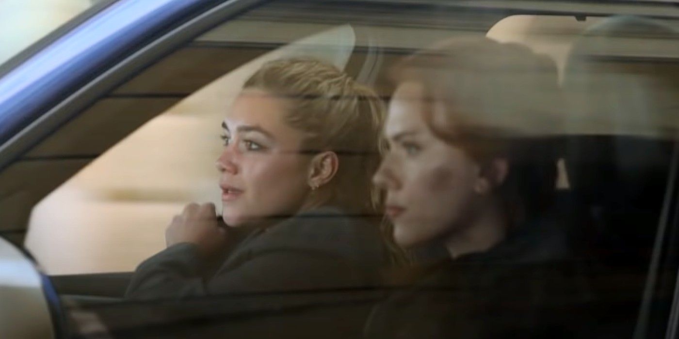 Natasha and Yelena in a car in Black Widow
