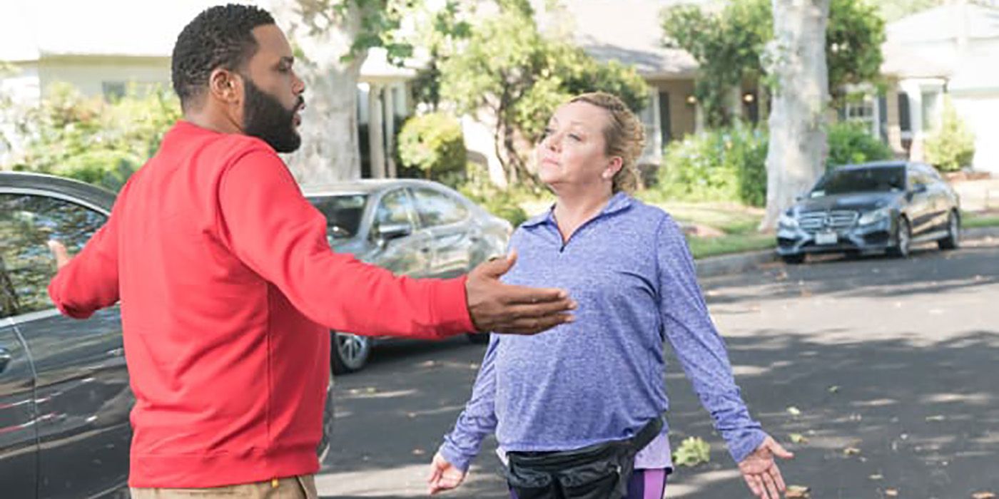 Dre arguing with his neighbor on Black-ish.