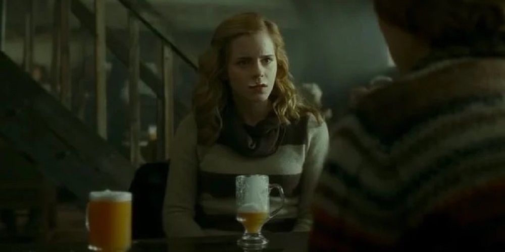 Hermoine with Butterbeer mustache in Harry Potter series