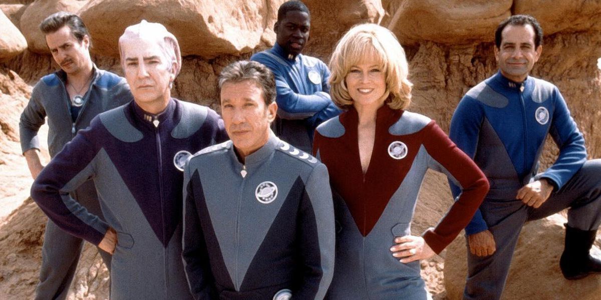 The main cast dressed in costumes in Galaxy Quest