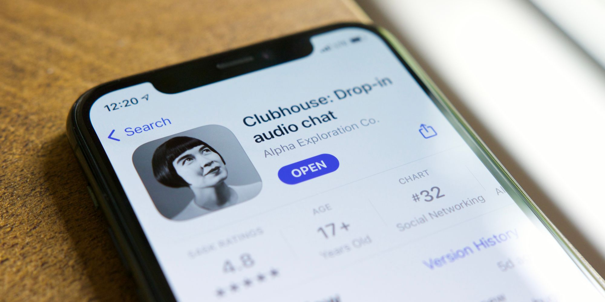 Clubhouse app in the App Store on an iPhone