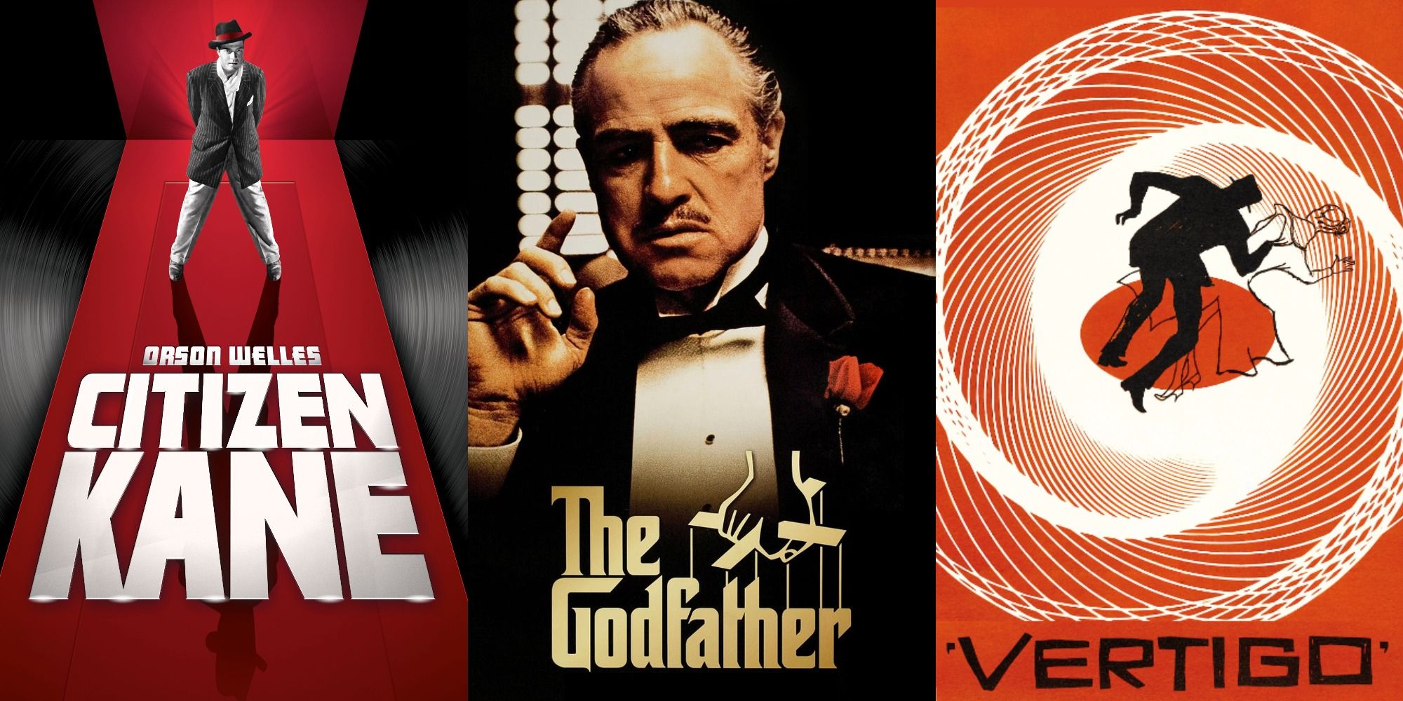 combined posters of Marlon Brando in The Godfather, Vertigo, and Citizen Kane
