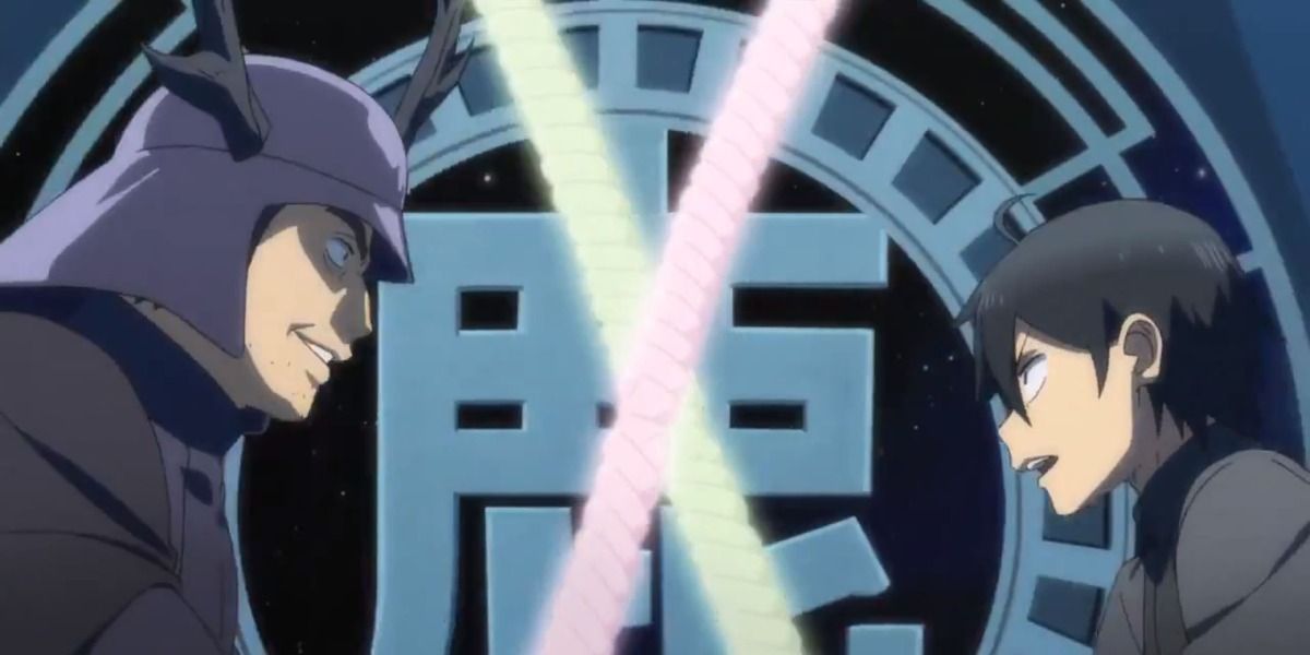 Yo and Kokonotsu battle with lightsabers in Episode 3 of Dagashi Kashi 