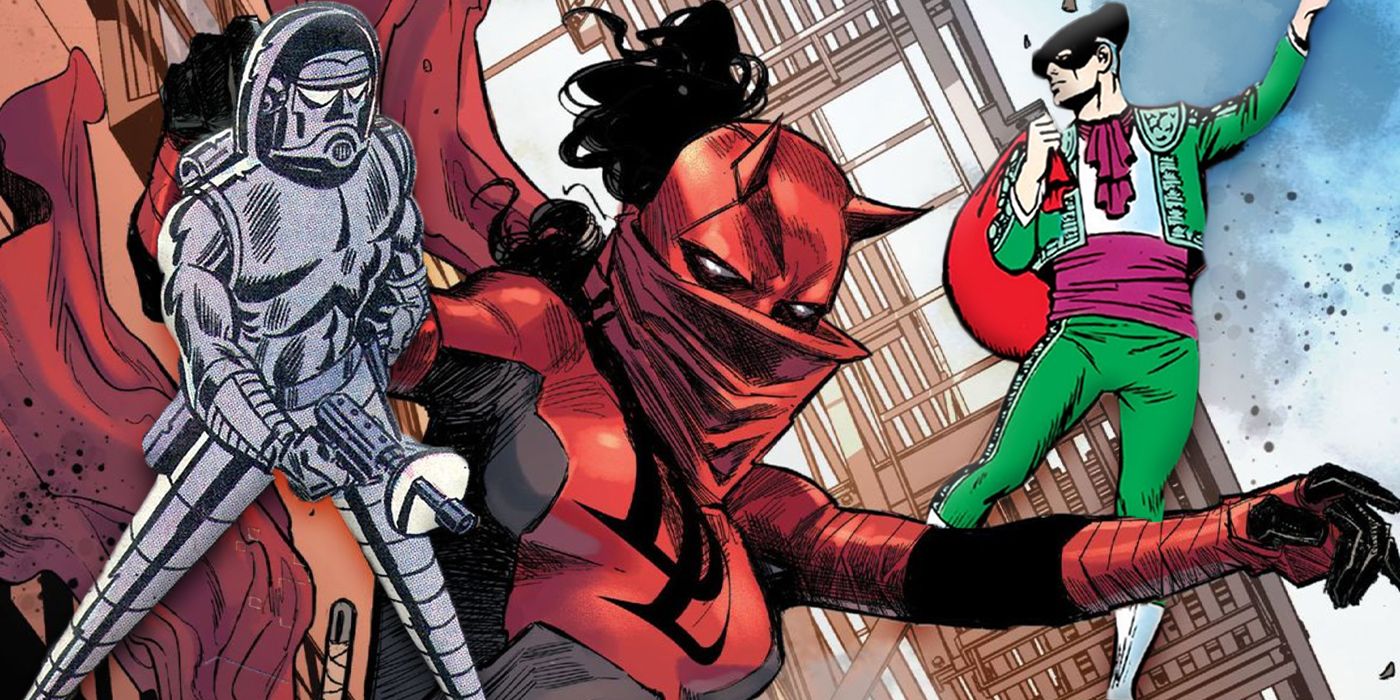 Daredevil (Elektra Natchios) with Stilt-Man and Matador.