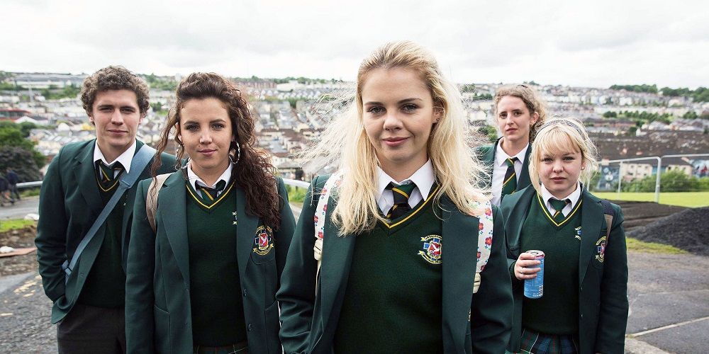 Derry Girls cast photo in school uniforms