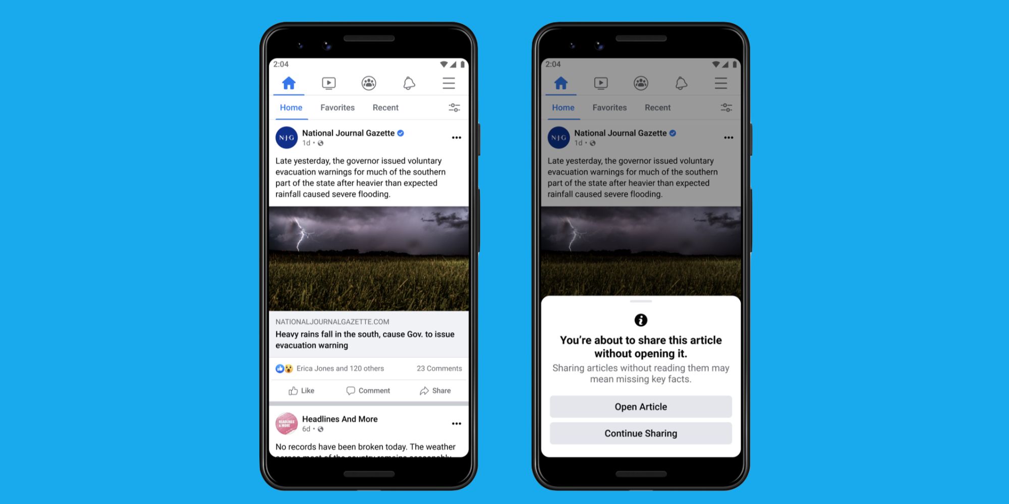 Facebook's new read before sharing prompt
