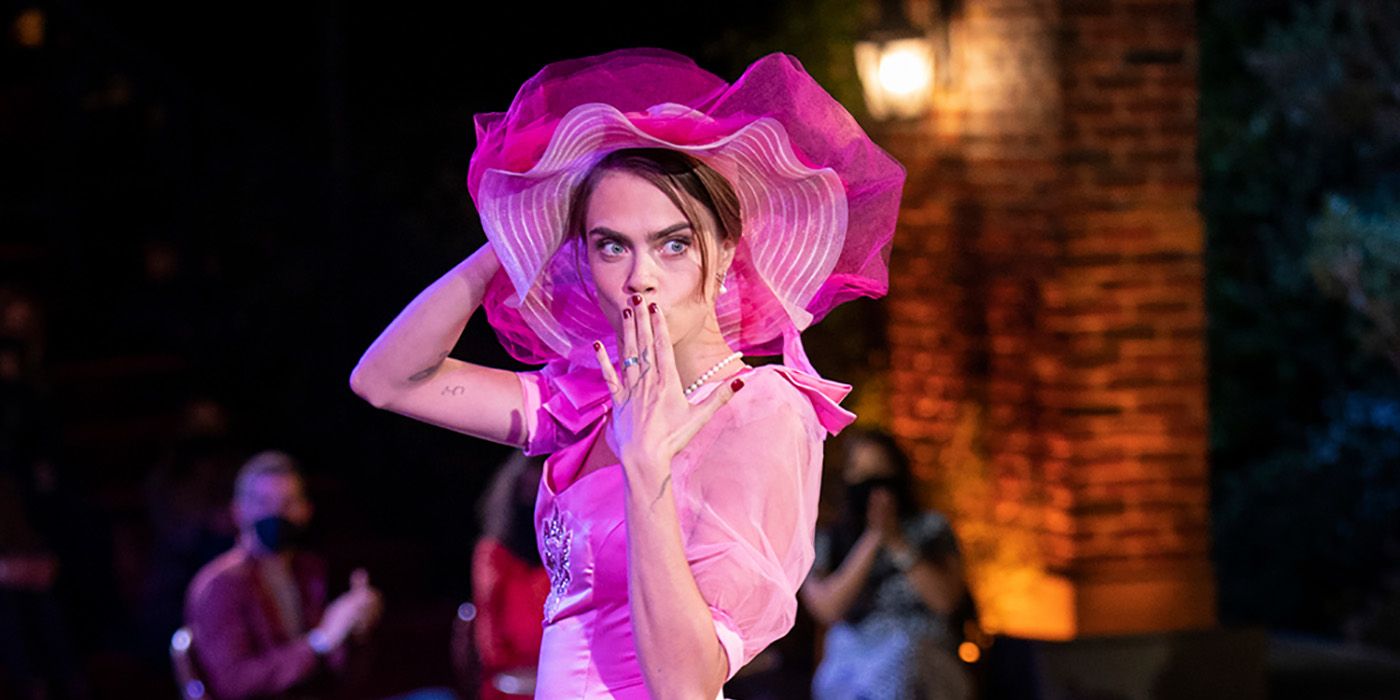 Cara Delevingne dressed in the pink bridesmaid dress in Friends: The Reunion
