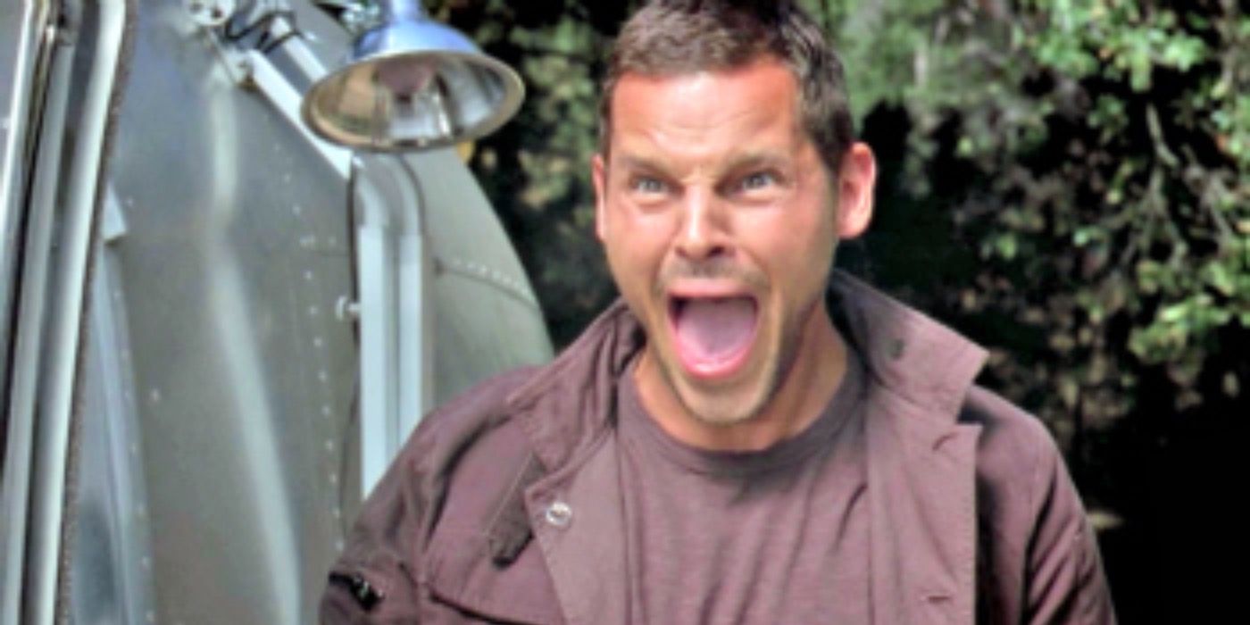 Alex Karev screams at a bear in Grey's Anatomy