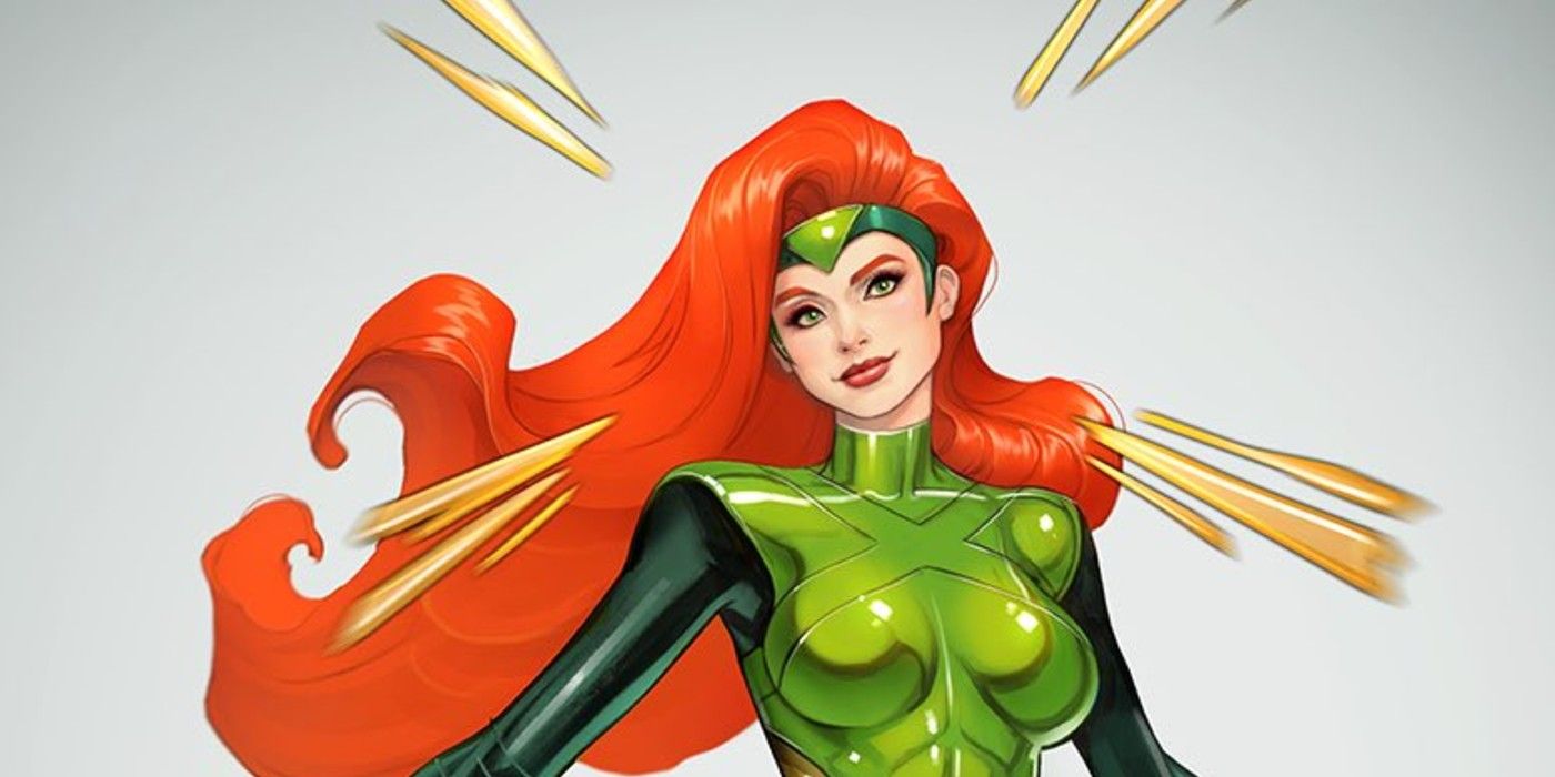 Jean Grey smiling on the cover for Hellfire