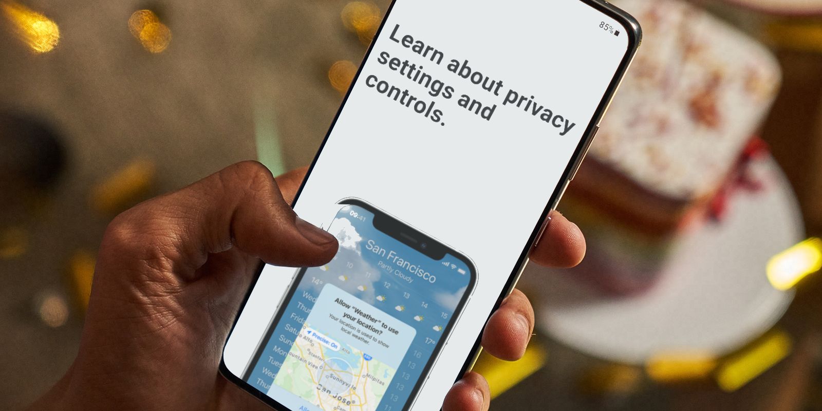 iPhone privacy info on a Samsung Galaxy smartphone