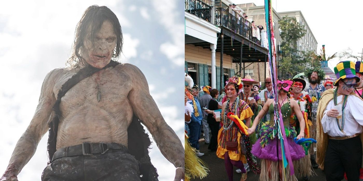 Zeus from Army of the Dead and image of Margi Gras in New Orleans
