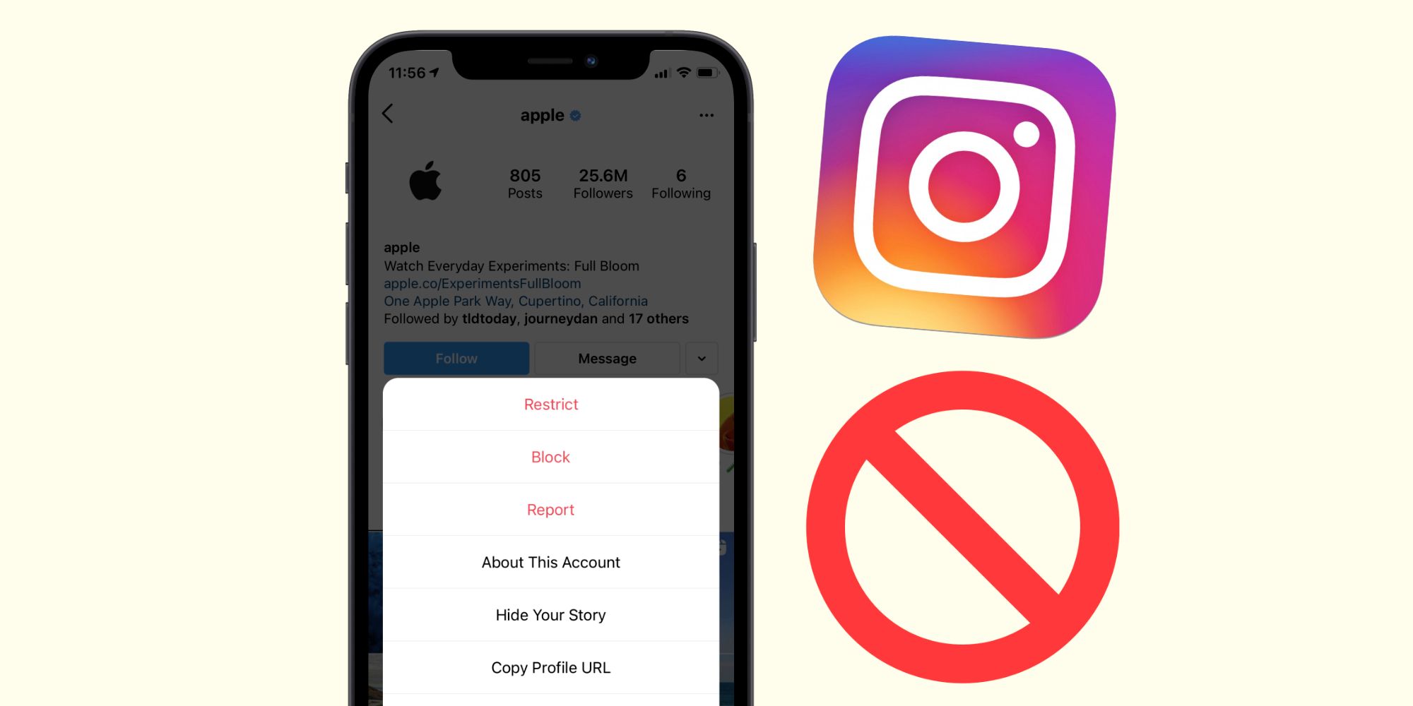 Blocking an account on Instagram
