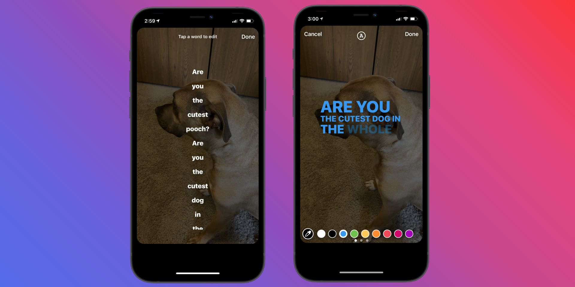 Editing options for automatic captions sticker in Instagram Stories