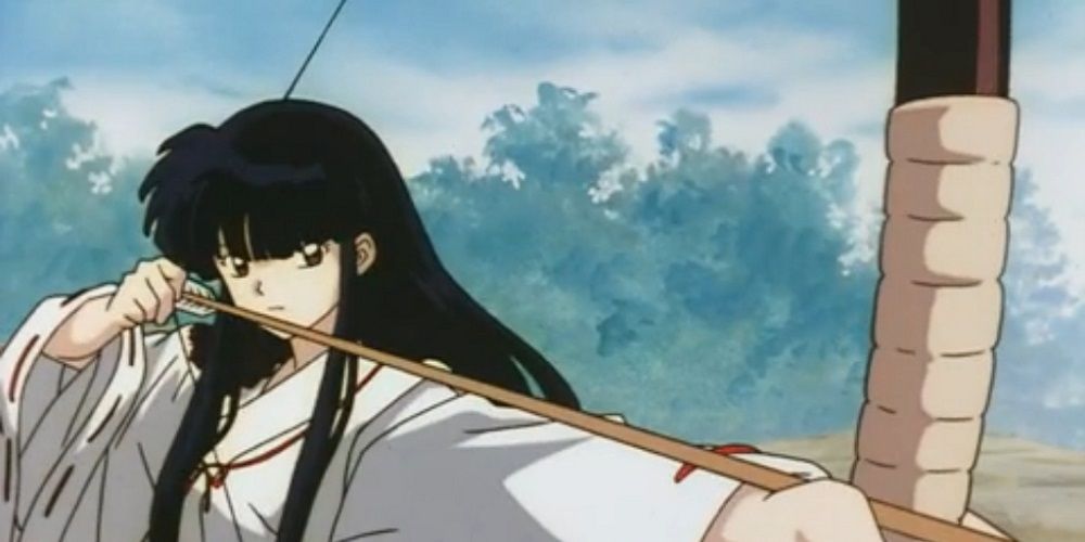Kikyo shoots arrow in Inuyasha