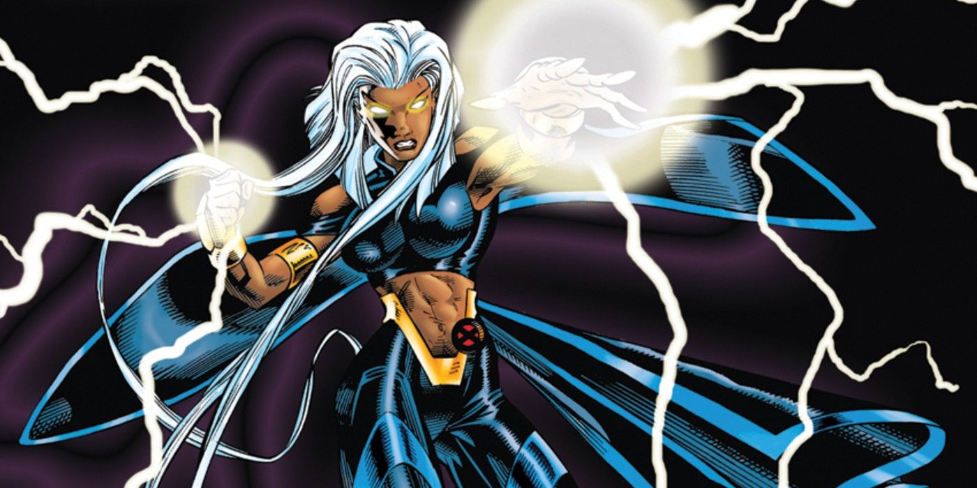 Storm conjures lightning in a Marvel comic