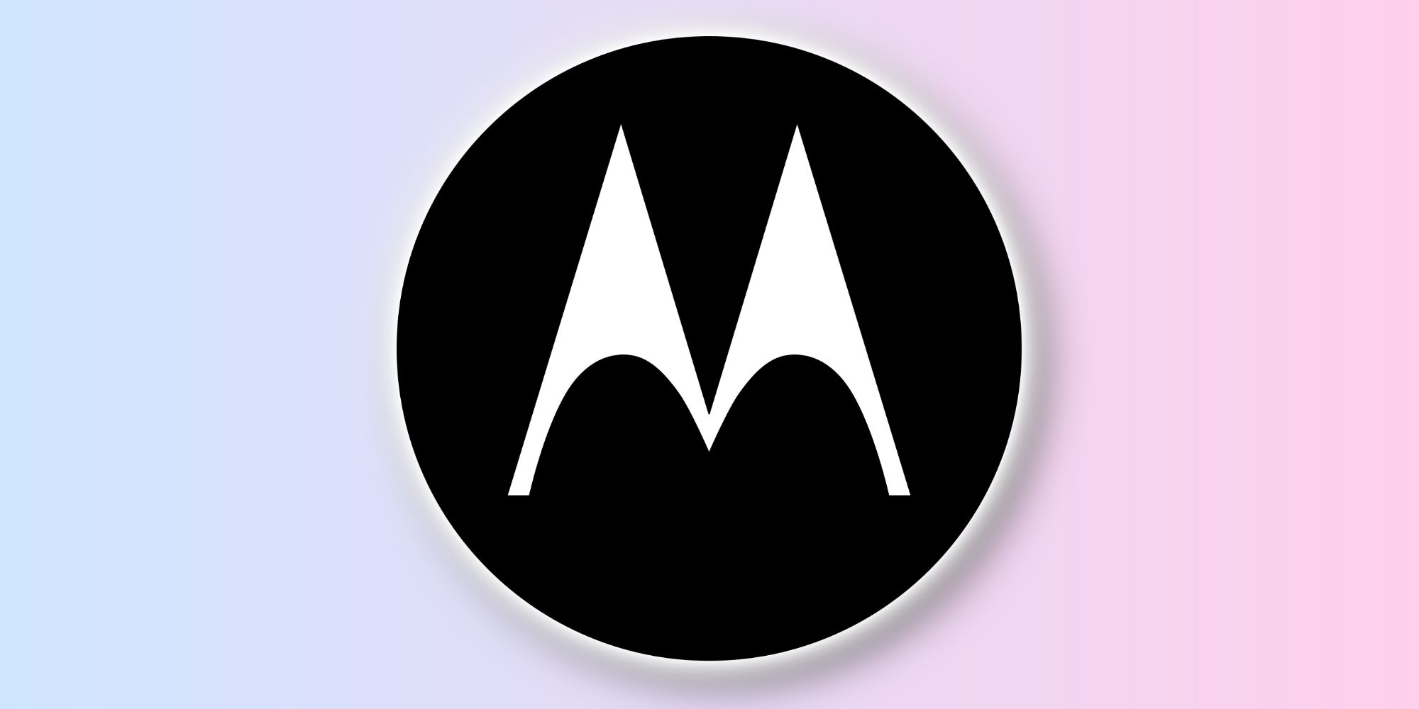 Glowing Motorola logo on a blue and pink background