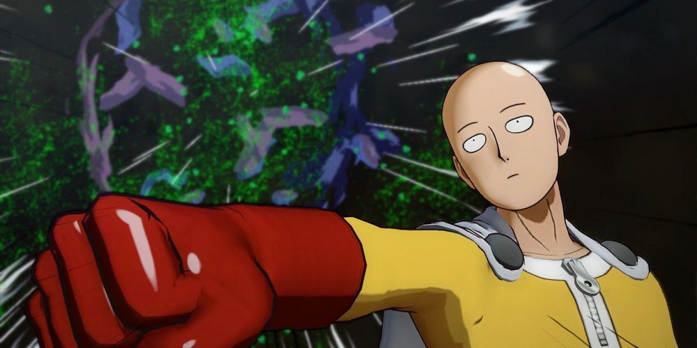 Saitama throws a punch in One-Punch Man