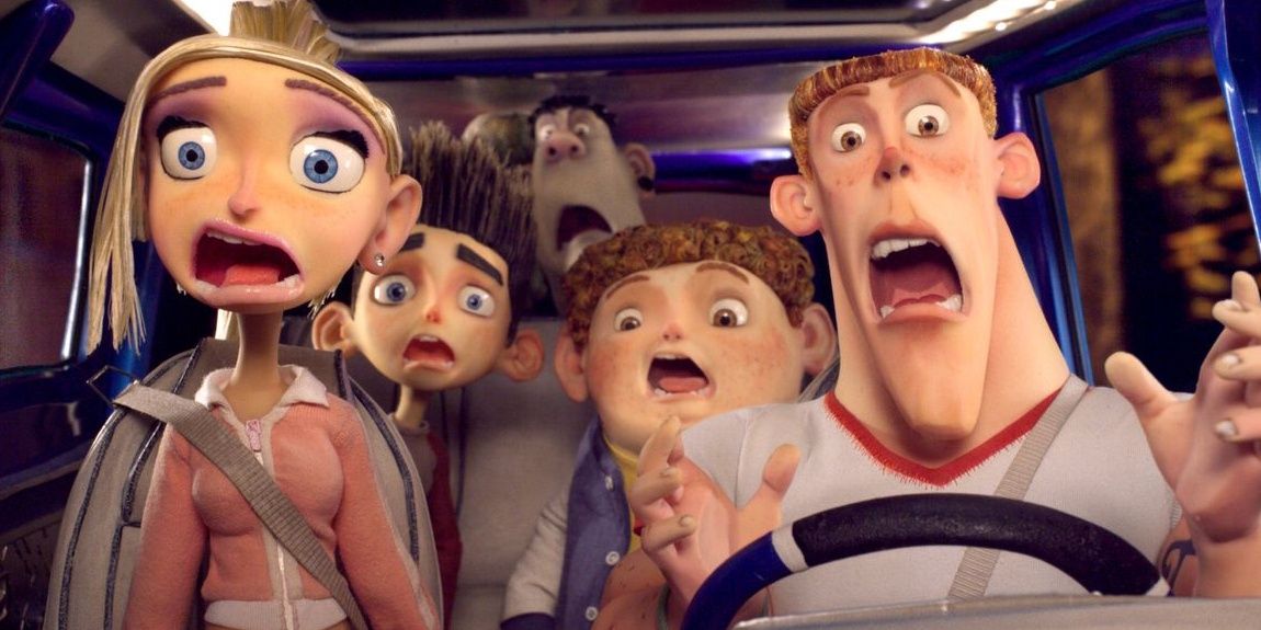 Main characters screaming in a car in ParaNorman