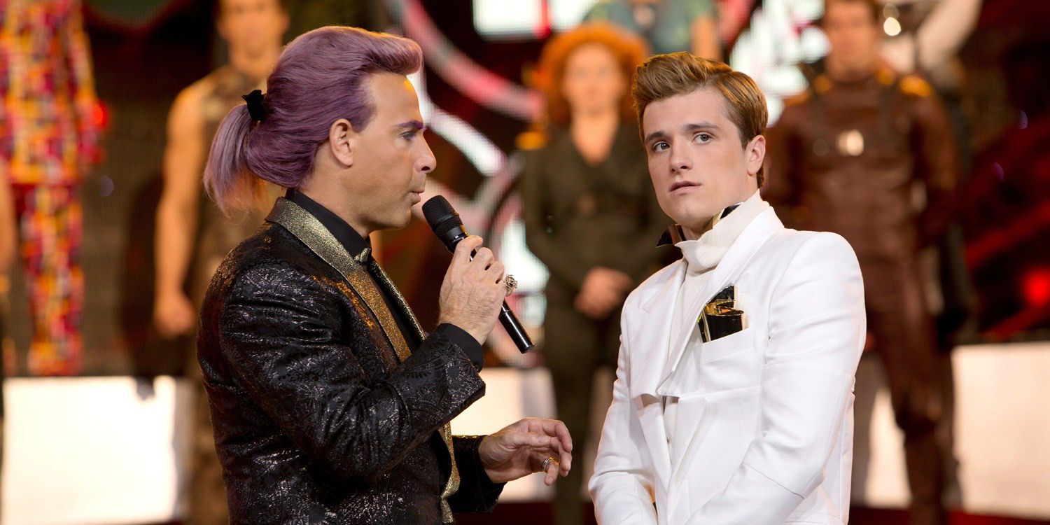 Caesar asking Peeta about Katniss onstage in Catching Fire