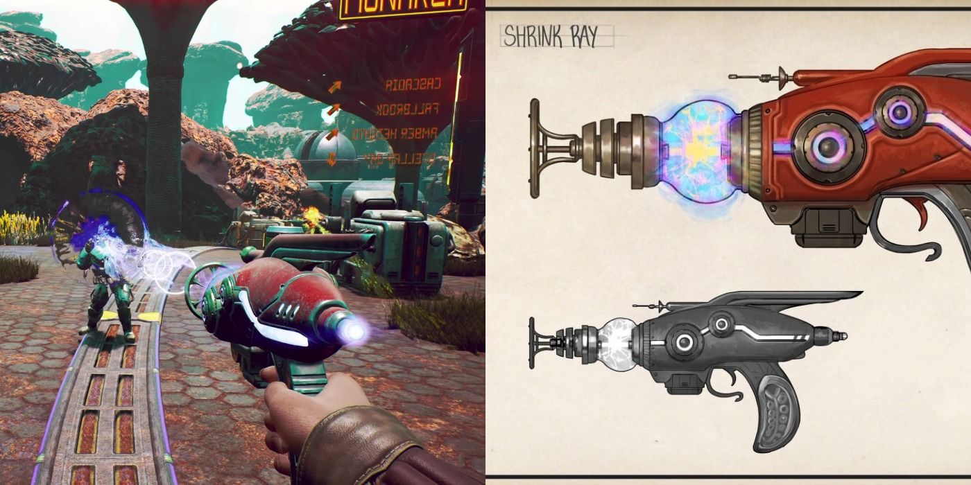 Firing the Shrink Ray in Obsidian's Sci-Fi RPG The Outer Worlds.