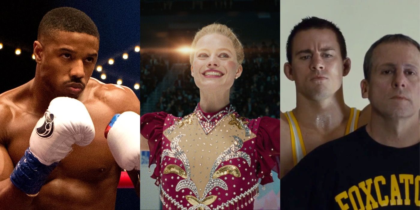 Adonis punching in Creed Tonya Harding by Margot Robbie Skating in I, Tonya and Channing Tatum and Steve Carrell in Foxcatcher standing for a picture