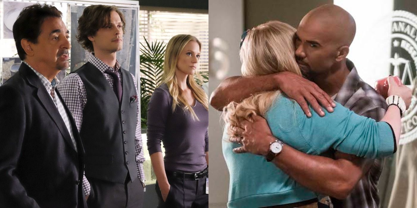 Criminal Minds: The team standing up during a briefing; Morgan and Garcia hugging